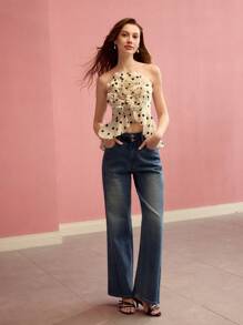 MOTF PREMIUM 情人节、春季衬衫、春夏波尔卡圆点立体花卉抹胸 - 黑與白 - 查看 3