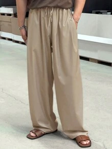 DAZY Men's Elastic Drawstring Straight-Leg Casual Pants - Khaki - View 4