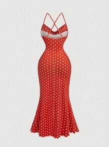 SHEIN MOD 女士垂褶领长裙、秋装、圣诞女装、化妆舞会礼服、优雅女装 - 紅色 - 查看 2