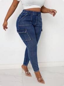 SHEIN Lady Plus Size Women's Jeans Skinny Stretch Overalls Blue Skinny Jeans Women Pants Halloween Pants Fall Pants Cowgirl Jeans Fall Women Pants