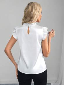 SHEIN Clasi 女士纯色荷叶边休闲上衣，日常穿着 - 白色 - 查看 2