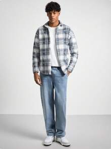 SHEIN Cottnline Men Plaid Printed Soft Fabric Regular Jacket - Dark Grey - View 5