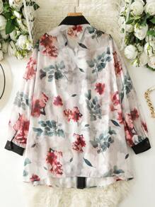 Lacomfia Camisa de manga larga con cortes y estampado floral elegante para mujer en tallas grandes - Albaricoque - Ver 2