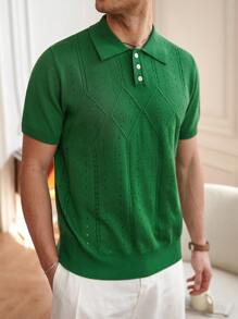 Manfinity CityGents Men's Solid Color Front Button Closure Short Sleeve Simple Casual Knitted Sweater