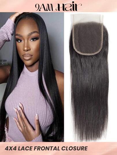 Straight Hair 180% Density 1pc Invisible True 4X4 Lace Closure Single Tiny Knots Silky Straight Human Hair Pre Plucked With Baby Hair For Women Natural Black Color 8-18 Inch