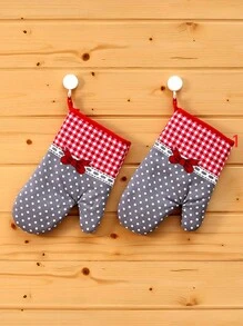 1pc Kitchen Cute Prints Oven Mitts,Baking Gloves,Heat Resistant Glove, Country Style Thick Checked Microwave Oven Glove, Oven Mitts And Potholders, Home Decor,Valentine's Day Decorations