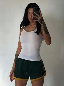 Strévra Top camiseta sin tirantes ajustado con diseño de capas estilo Y2K para mujeres