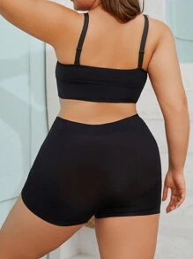Plus Size Solid Color Spaghetti Strap Minimalist Tank Top And Shorts Casual Pajamas Set