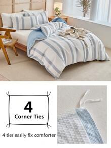 2/3pcs Blue Woven Waffle Polyester Duvet Cover Set, Minimalist & Modern Style, Suitable For All Seasons (1 Duvet Cover + 1/2 Pillowcase) - Blue - View 6