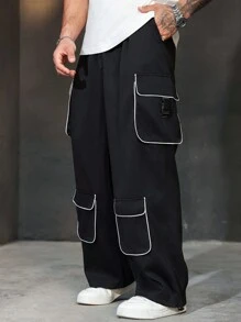 Manfinity Homme Plus Size Men's Cuffed Wide Leg Loose Casual Cargo Pants
