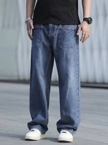 Claim Dot Men's Casual Straight-Leg Washed Denim Jeans - Blue - View 6