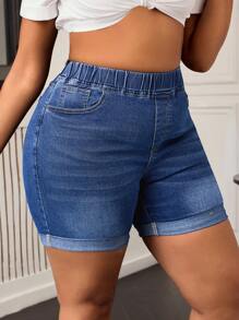 SHEIN SXY Plus Size Women Casual Denim Shorts