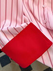 GlowEve Blusa casual holgada con mangas rectas y un bolsillo con acento rayado, talla estándar elegante para el Día de San Valentín de las mujeres - Multicolor - Ver 4