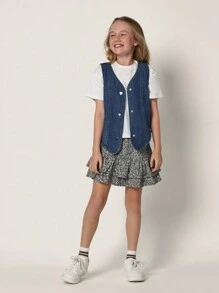 SUMWON Ruffled Tiered Leopard Print Skater Skirt Fall Winter Double Layer Mini Skirt School Everyday Casual Wear - Grey - View 3