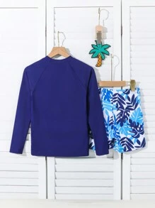 SHEIN Traje de baño informal y minimalista de un solo color para niño preadolescente - Azul Marino - Ver 2