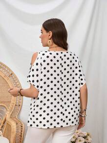SHEIN LUNE Blusa informal de manga corta con escote en V y hombros abiertos, con volantes y estampado todo sobre, para vacaciones y estilo bohemio, en tallas grandes para mujer. Camisas de trabajo elegantes y románticas para el verano, ideales para el día a día.