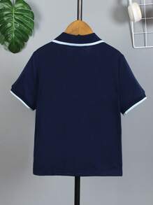 SHEIN Young Boy Color-Block Polo Short Sleeve Casual Shirt - Blue - View 2