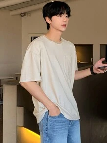 DAZY Khaki Men's Striped Fabric T-Shirt, Summer