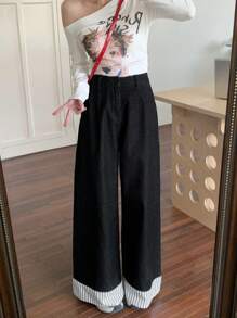 DAZY Quần jeans ống đứng kẻ sọc đơn giản, rộng rãi cho nữ mùa thu đông - Rửa tối - Xem 4