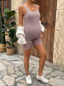 SHEIN Seamless Form-Fitting Maternity Jumpsuit, Activewear - Dusty Pink - View 3
