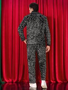 Manfinity AFTRDRK Black Base With Silver Sequin Men Suit Jacket And Pants Set