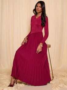 COSMINA 栗色女士提花不对称长款针织连衣裙 - 酒紅色 - 查看 5