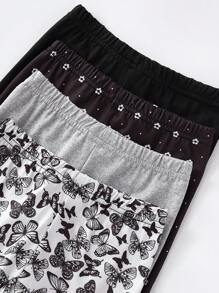 Set de 4 leggings largos con estampado de mariposas y flores todo sobre negro y gris para niña joven