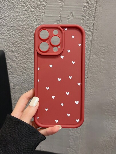 Maryam Alam Artist 1pc Fashion Wine Red Matte Simple White Heart Phone Case, Compatible With IPhone 11/12/13/14/15/16 Pro Max For Valentine's Day
