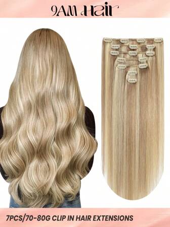 7PCS With16Clips 18/613 Highlight Blonde Straight Clip In Hair Extensions Real Human Hair Natural Virgin Human Hair Extensions Double Weft Clip Ins For Women Daily Use Easy To Wear Clip Ins Hair Extentions