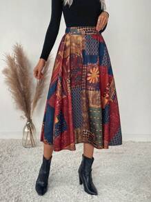 EMERY ROSE Patchwork High Waist Skirt - Multicolor - View 6