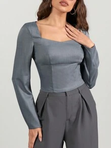 Allurite Chemise décontractée à manches longues et col en cœur pour femmes, pour un port quotidien