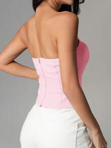 Muchica Women's Fashion Knit Bow Decor Tube Top - Pink - View 2