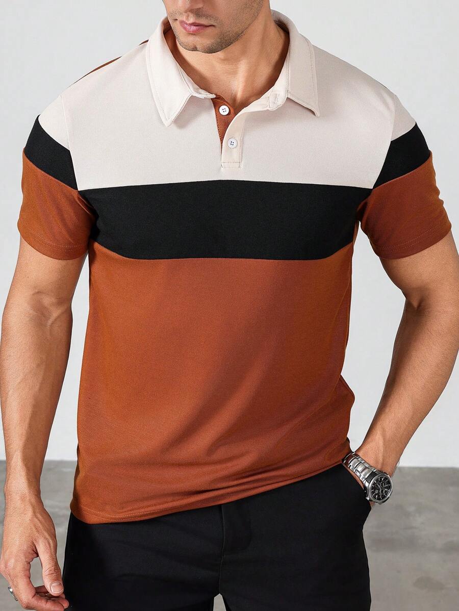 Manfinity Homme 男士条纹短袖休闲通勤 Polo 衫