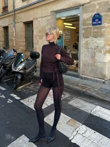 SHEIN Essnce Dames effen kleur lange mouwen trui, minimalistische mode en casual voor dagelijks gebruik