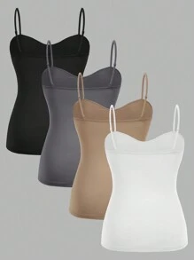 SHEIN Comfortcana Áo hai dây/áo tank top cỡ lớn, kiểu dáng tối giản, nhiều màu sắc, 2 chiếc/bộ, thích hợp cho mùa hè. - Nhiều màu - Xem 2