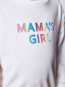 SHEIN Young Girls Casual Letter Print Reflective Loose Fit Long Sleeve Hoodie,Stylish Sporty Tops For Mom And Daughter,Autumn Birthday Gift,Spring Outfit - White - View 5