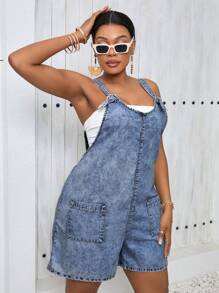 SHEIN Lady Plus Size Casual Loose Denim Jumpsuit In Blue, Sexy & Relaxing Summer Outfits Country Outfits Women