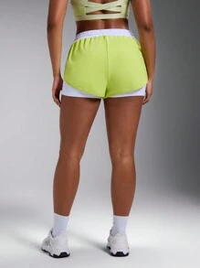 Powerista Women's Contrast Color Waist Tie Workout Casual Sports Shorts Comfy Short - Yellow - View 5