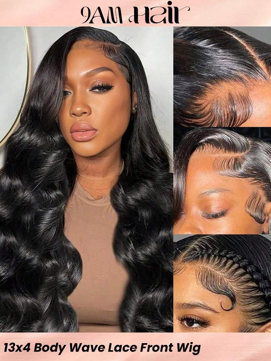13x4 Transparent Lace Front Wigs Human Hair Body Wave Wigs For Black Women Lace Frontal Wigs Human Hair 180 Dentisy Lace Front Wigs Pre Plucked With Baby Hair - Natural Black - View 1