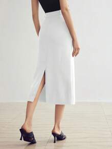MOTF PREMIUM 纯色后开衩直筒裙 - 白色 - 查看 8