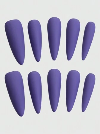 Anime 10 piezas de uñas postizas de unicolor mate con forma de stiletto + 1 pieza de cinta adhesiva