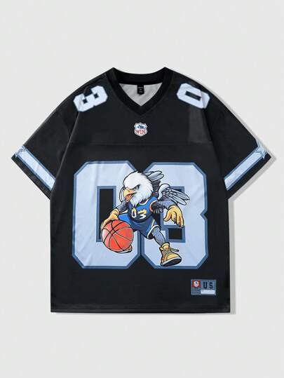 Prep Men's Eagle Graphic V-Neck Short Sleeve Sports Football Jersey Style T-Shirt