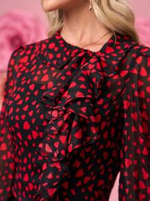 SHEIN Clasi Ruffled Elegant Lady Blouse, Minimalist Fashion Casual Everyday Wear,Valentines Clothes