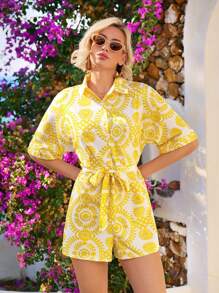 SHEIN VCAY Mono de playa florales de manga dolman para mujeres de verano