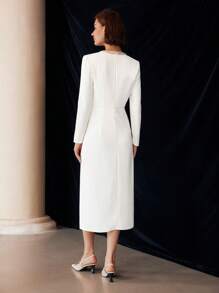 MOTF PREMIUM 仿珍珠串珠褶饰连衣裙 - 白色 - 查看 4