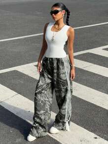 SHEIN EZwear Women's Leopard Print Flared Pants, Autumn/Winter - Black/Green - View 5