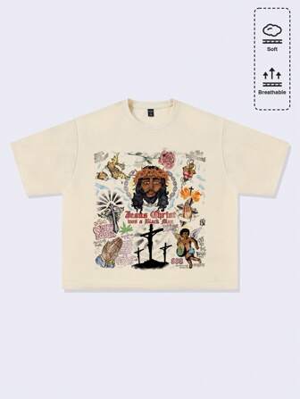 Street Life Camiseta holgada y corta con estampado para hombre