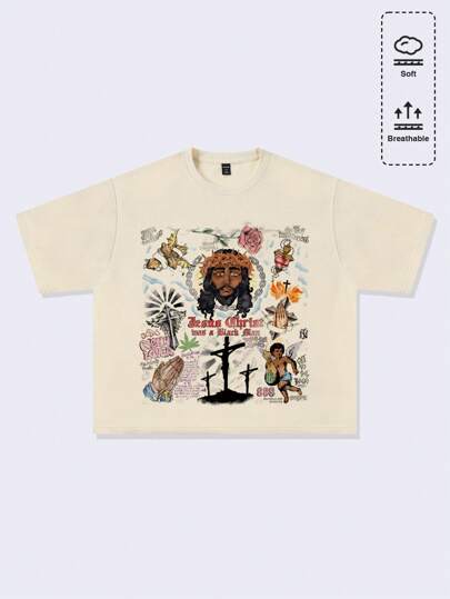 Street Life Camiseta holgada y corta con estampado para hombre