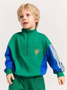THE HAPPY LOOK Sweat-shirt à demi-zip, épaules tombantes et manches longues avec bloc de couleurs pour jeunes garçons, style sportif décontracté