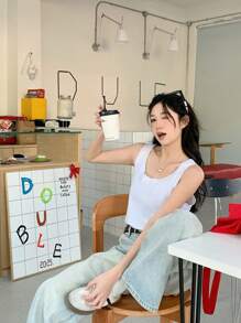 DAZY 女式常规款休闲纯色无袖背心夏季